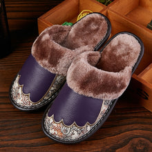 Load image into Gallery viewer, LCIZRONG New Luxury Genuine Leather Home Slippers for Men Winter Big Size Couple Unisex Plush Slipper Warm Men Women House Shoes