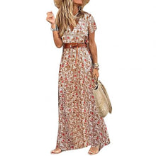Load image into Gallery viewer, Boho Dress V Neck Short Sleeve Paisley Print Belt Large Hem Beach Long Dress Women Summer Dress Long Maxi Dress Sundress платья