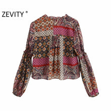 Load image into Gallery viewer, Zevity women vintage paisley flower print casual smock chic blouse ladies v neck agaric lace roupas femininas shirts tops LS6988
