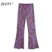 Load image into Gallery viewer, ZEVITY Women vintage cashew nuts print flare pants female leisure zipper fly paisley retro Trousers chic back pockets pants P920
