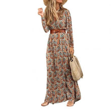 Load image into Gallery viewer, Women Autumn Winter Dress Boho V Neck Long Sleeve Paisley Print Belt High Split Party Maxi Dress Plus Size 3XL Fashion Vestidos
