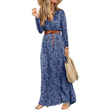 Load image into Gallery viewer, Women Autumn Winter Dress Boho V Neck Long Sleeve Paisley Print Belt High Split Party Maxi Dress Plus Size 3XL Fashion Vestidos
