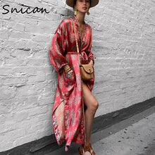 Load image into Gallery viewer, kimino dress paisley floral bohemian wrap long dress belt robes ete plus size dresses for women za 2020 summer sukienka boho new
