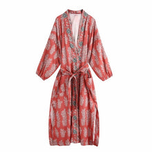 Load image into Gallery viewer, kimino dress paisley floral bohemian wrap long dress belt robes ete plus size dresses for women za 2020 summer sukienka boho new
